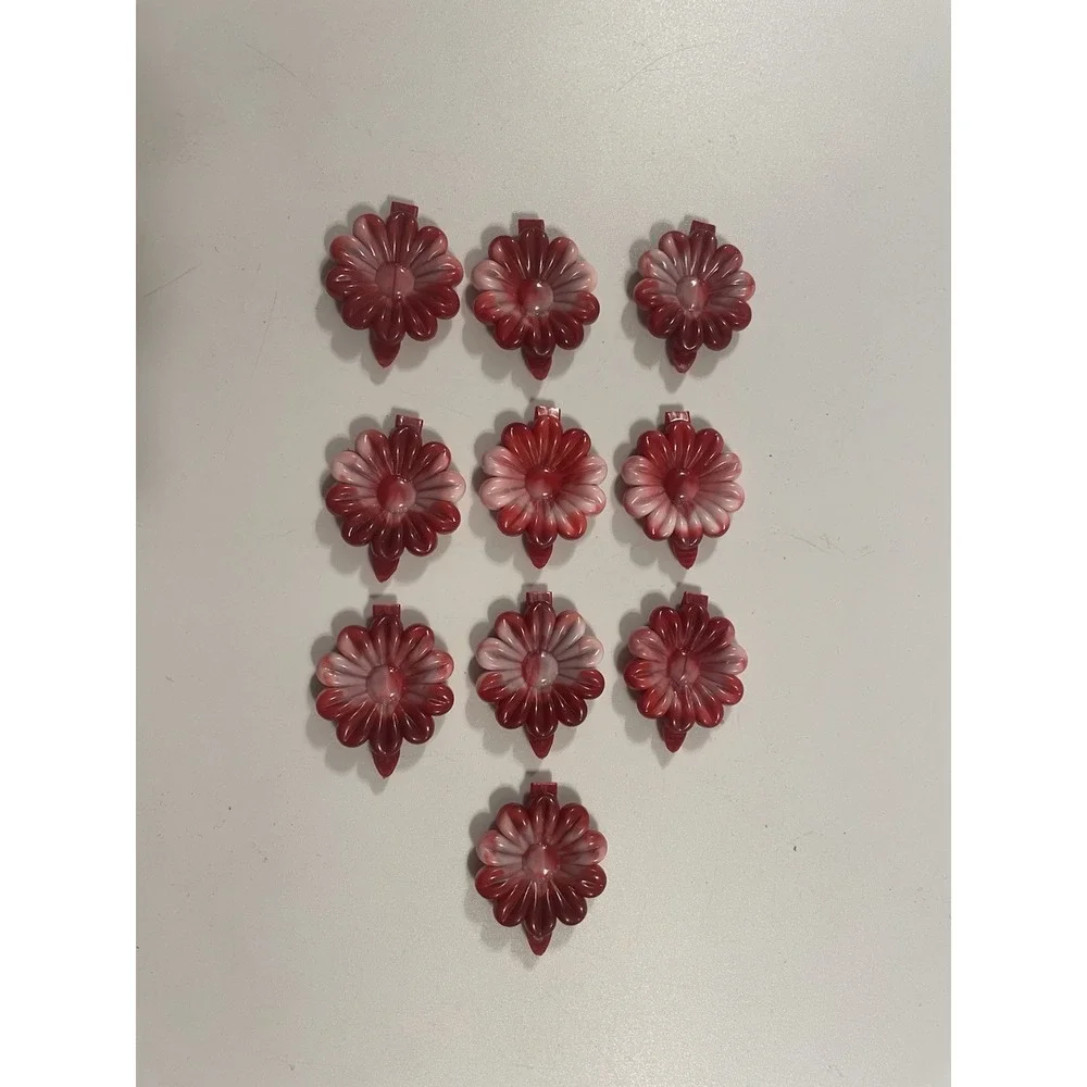 Vintage Lot Girl's Hair Clips Barettes Flowers Red White‎ Ombré Plastic 90's Y2K